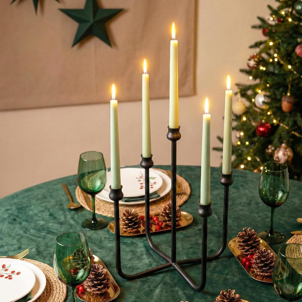 5-Candle Candelabra Candlestick Holder, 16 Inch Antique Candle Holder, Black Tabletop Candles Stand for Wedding, Event, Christmas & Dining, Table Centerpiece Décor