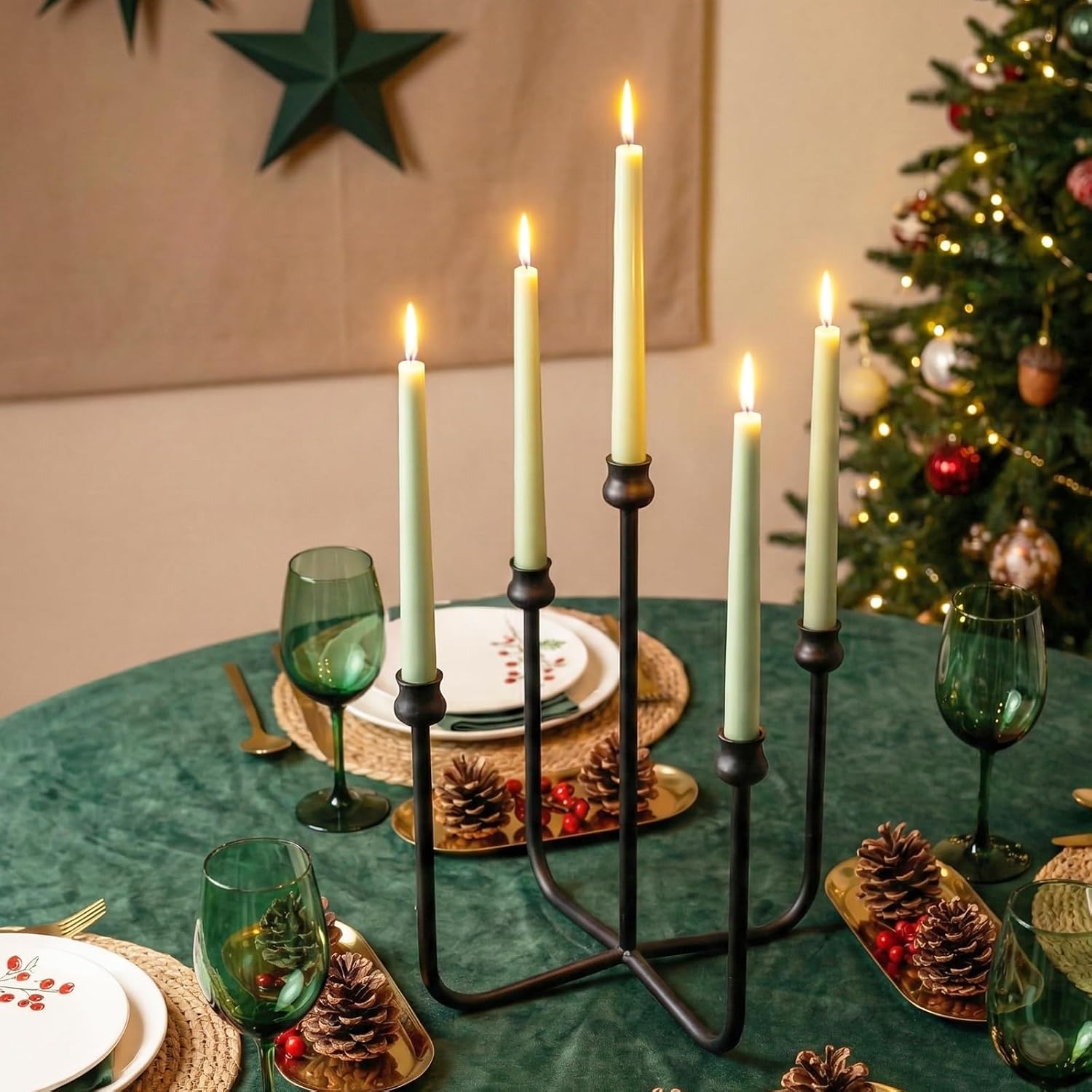 5-Candle Candelabra Candlestick Holder, 16 Inch Antique Candle Holder, Black Tabletop Candles Stand for Wedding, Event, Christmas & Dining, Table Centerpiece Décor