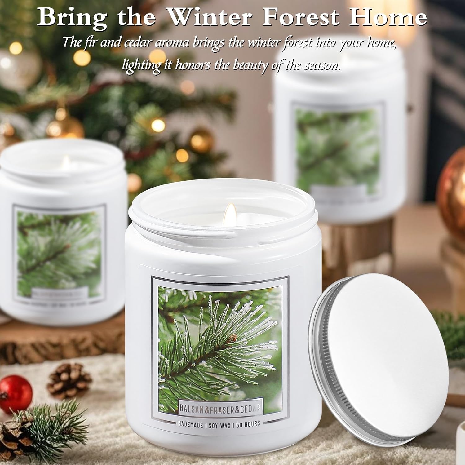 Homsolver Balsam Fir Pine Candle, Christmas Scented Candles, Holiday Natural Soy Candles with 50+ Hour Burn Time, Fir Cedar Tree Scent Gifts for Women Men, Wedding Favors for Guests, Souvenir Gifts