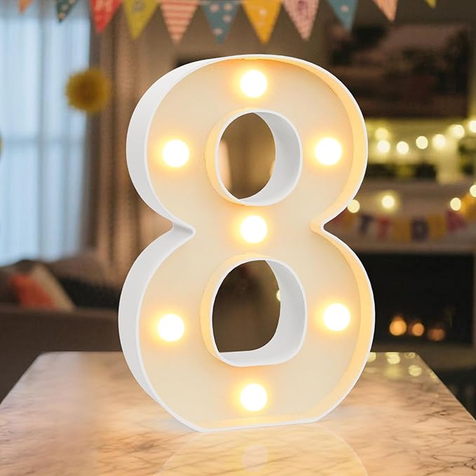 LED Marquee Light Up Numbers Sign - Lighted Birthday Numbers Sign for Birthday Party Decoration, Bar Wall, Home, Table Room, Wedding and Christmas Decorations, Number 8