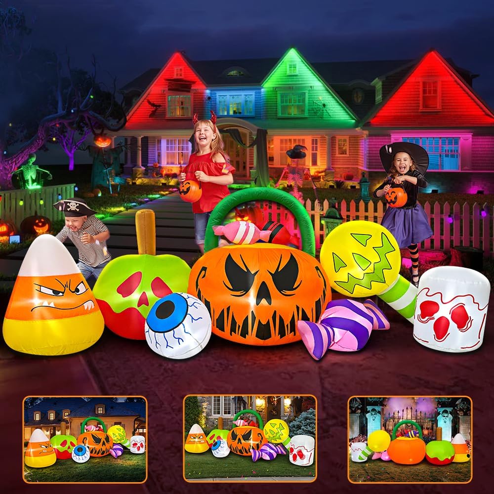 10 FT Halloween Inflatable Blow up Outdoor Decorations Pumpkin Ghost Combo, H...