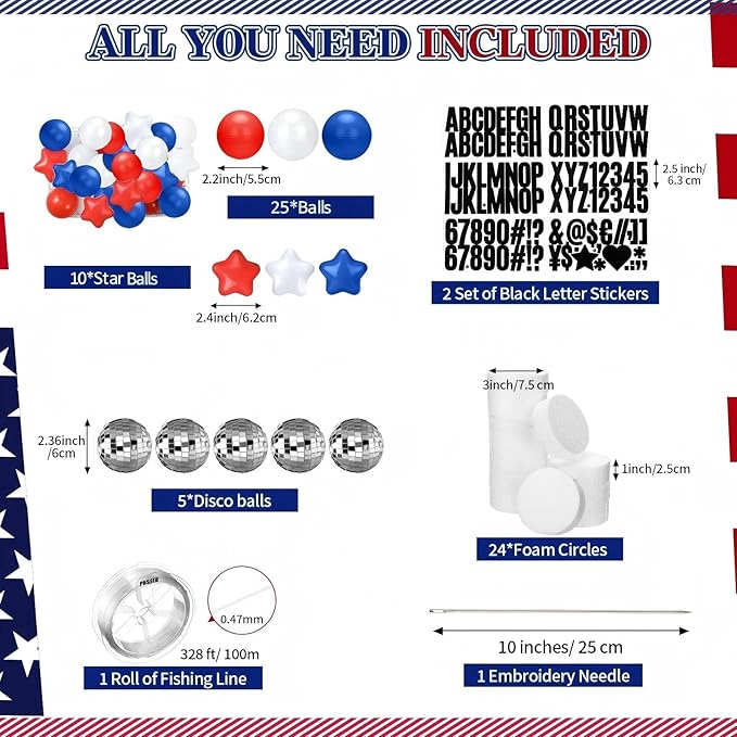 Giant Friendship Bracelet Garland Kit, DIY Birthday Banner with Letters Ball Jumbo Customizable Friendship Bracelet Decor for Halloween Christmas Wedding Party(White, Red, Blue)