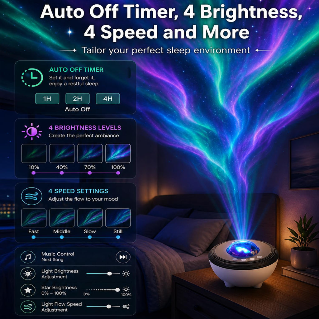 star projector galaxy light aurora projector with smart showing dimensions