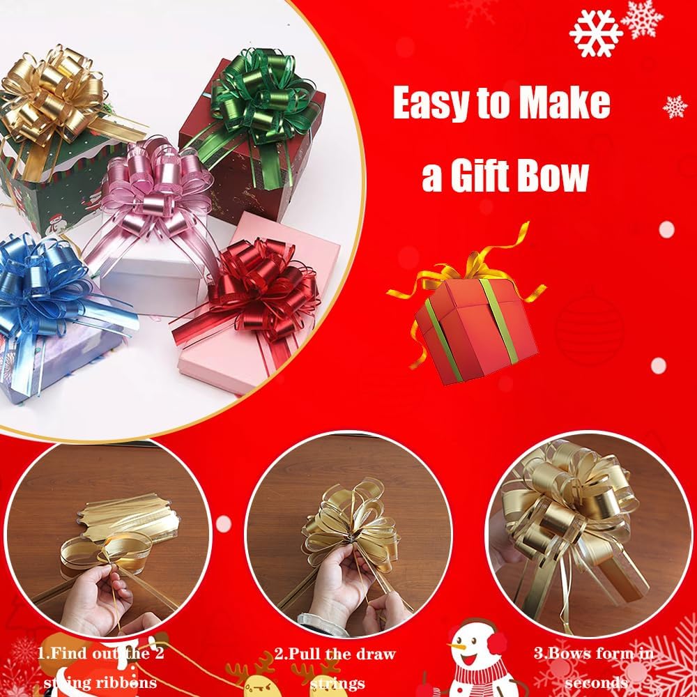 HQJAXJ 6 PCS Pull Bows,Gold Gift Bows for Presents 6 inch Pull Bow for Gifts Wrapping Party Gift Boxes Bow Basket Packaging Bows for Valentine's Day Presents Flower Decorations (gold)