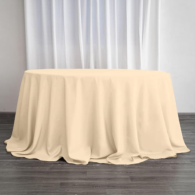 Efavormart Round Tablecloth, 132 Inch Stain & Wrinkle Resistant Washable Table Cloth, Decorative Polyester Fabric Table Cover for Banquet, Wedding, Dining- Beige
