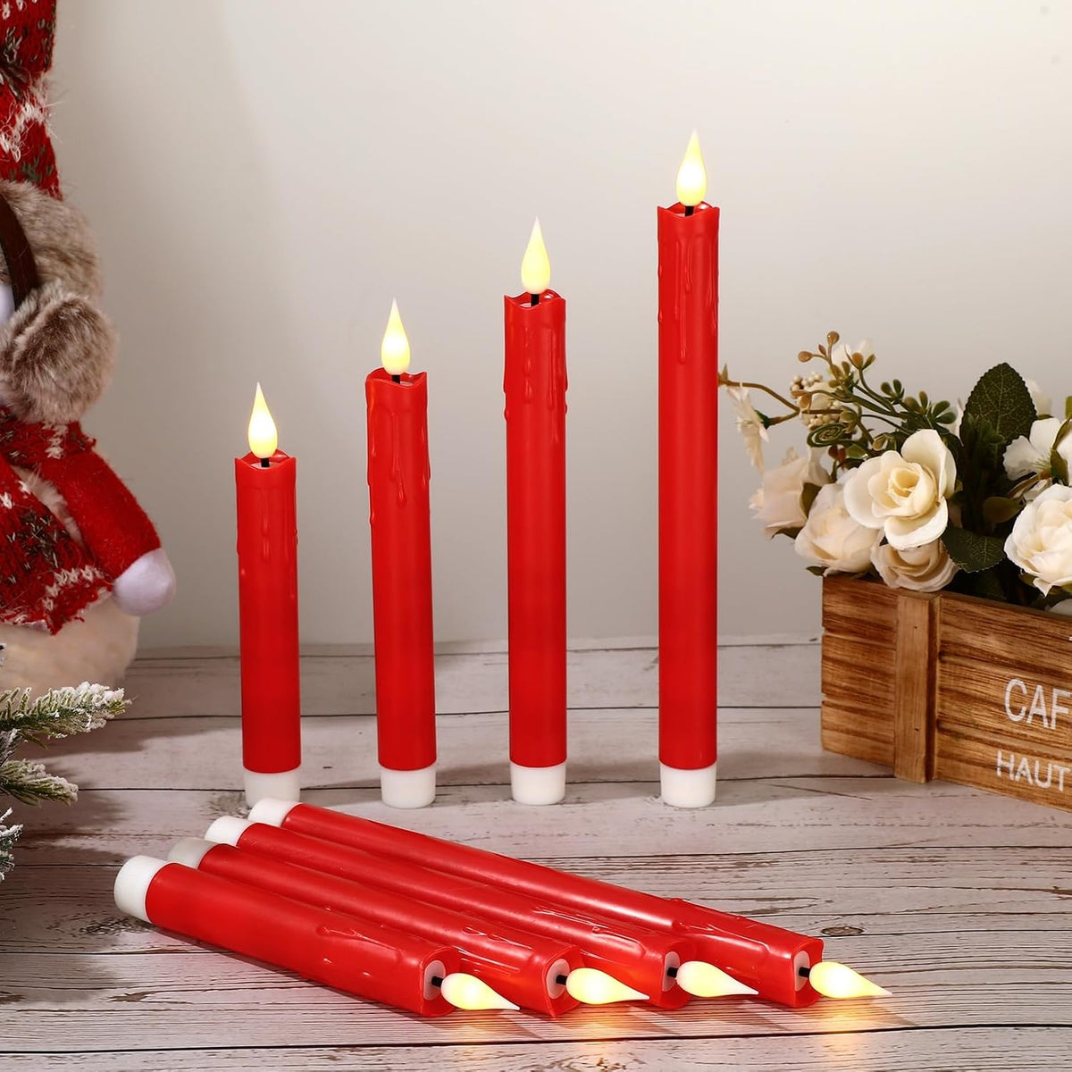 Baquler 24 Pcs 7.5" Red Flameless Taper Candle LED Stick Battery Operated