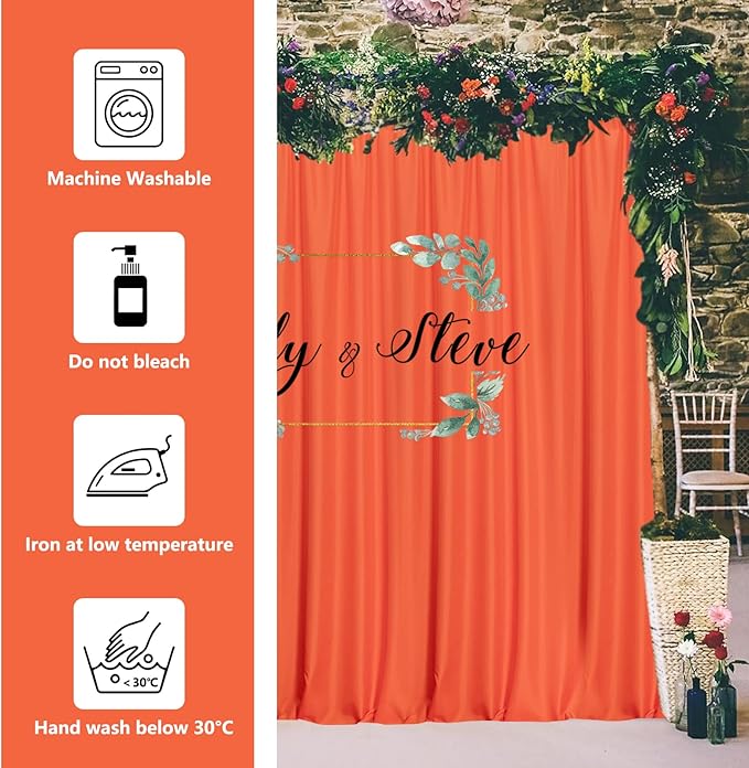 MYSKY HOME Orange Backdrop Curtains for Parties, Weddings, Stage - Light Filtering, Sliding Drapes, 5ft x 10ft, 2 Panels