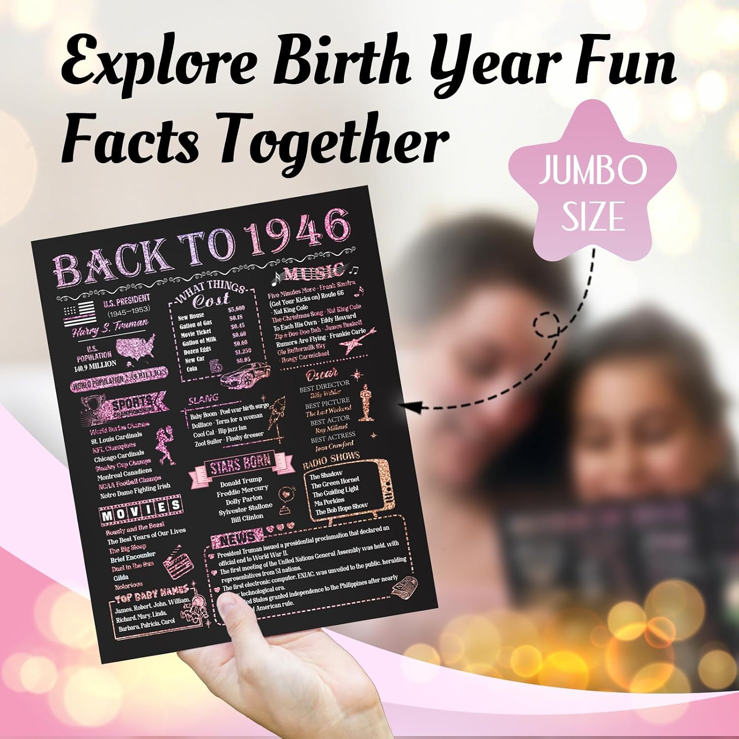 80th Birthday Card for Women Her, Large 3D Pop Up 80th Birthday cards forMom Grandma, Happy 80 Year Old Birthday Decorations for Wife Sister Funny Birthday Gifts, Back to 1946, Pink
