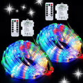 JMEXSUSS 2 Pack Battery Operated String Lights Outdoor with 8 Modes | Total 200 LED 66ft Battery Powered Rope Lights with Remote &Timer, Camping Lights for Trampoline Camping Decor (Multicolor)