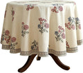 ISAENNE Designer Linen Light Beige Round Tablecloth,French Colorful Floral Table Cloth,Fall Stain Resistant Decor Tablecloths for Dining Thanksgiving Christmas Kitchen,Diameter 67"-Helena E