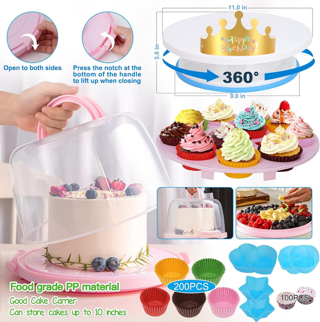 Cake Decorating Kit, 748 Pcs Cake Decorating Supplies with 3 Springform Pans Cake Carrier Turntable Cupcake Liners Cake Topper Piping Bags Tips for Beginner Professional Easter mom Gifts