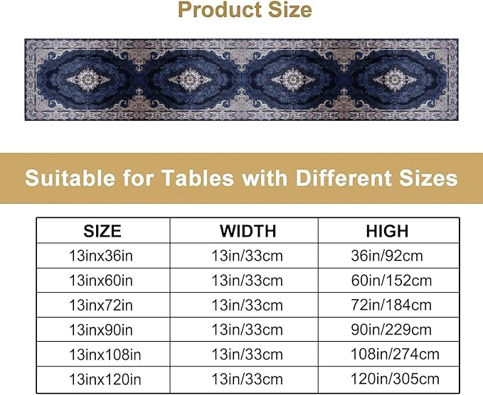 Vintage Boho Floral Table Runner, Rustic Country Farmhouse Dark Blue Grey Retro Flower Pattern for Home Kitchen Table Decor Dining Coffee Room Party Decor 13x60in