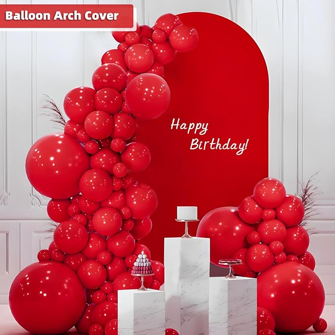 HEMMOTOP Red Arch Cover 7.2 ft (No Arch Backdrop Stand), Spandex Wedding Balloon Stretchy Arch Backdrop for Photo, Party, Ceremony, Birthday, Baby Shower, Anniversary Decoration
