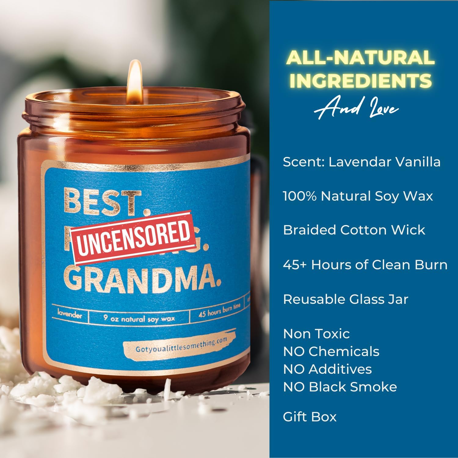 Best Grandma Ever Candle - Funny Grandma Gifts from Grandkids - Lavender Vanilla Soy Candle - Grandma Birthday & Christmas Gift Idea for Grandma from Granddaughter, Grandson or Grandkids