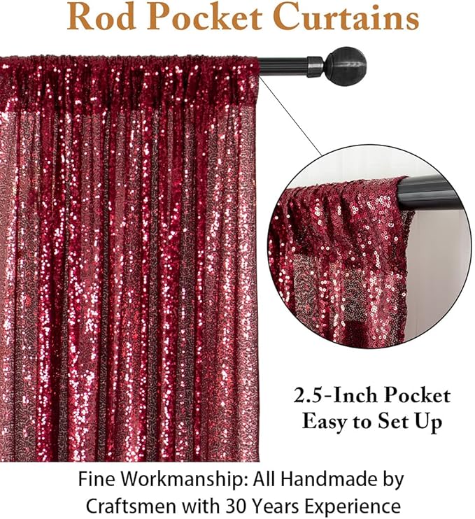 ShiDianYi 8FTx10FT Burgundy Sequin Glitter Backdrop Curtain - Sparkling Photo Booth Background for Weddings, Christmas Parties, Bridal Showers