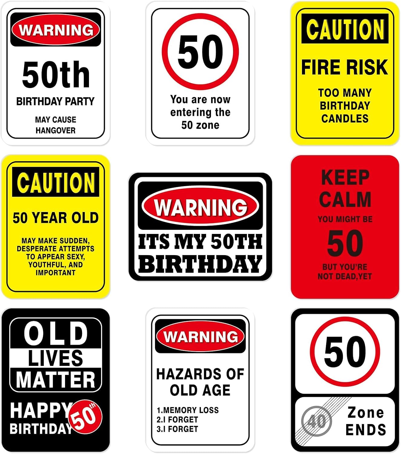 WERNNSAI 50th Birthday Party Decorations - 9PCS Wall Signs for Adults 50 Years Old Party Decor Yellow Caution Logos on Door Windows Yard Garden Sign Happy 50th Birthday Party Supplies