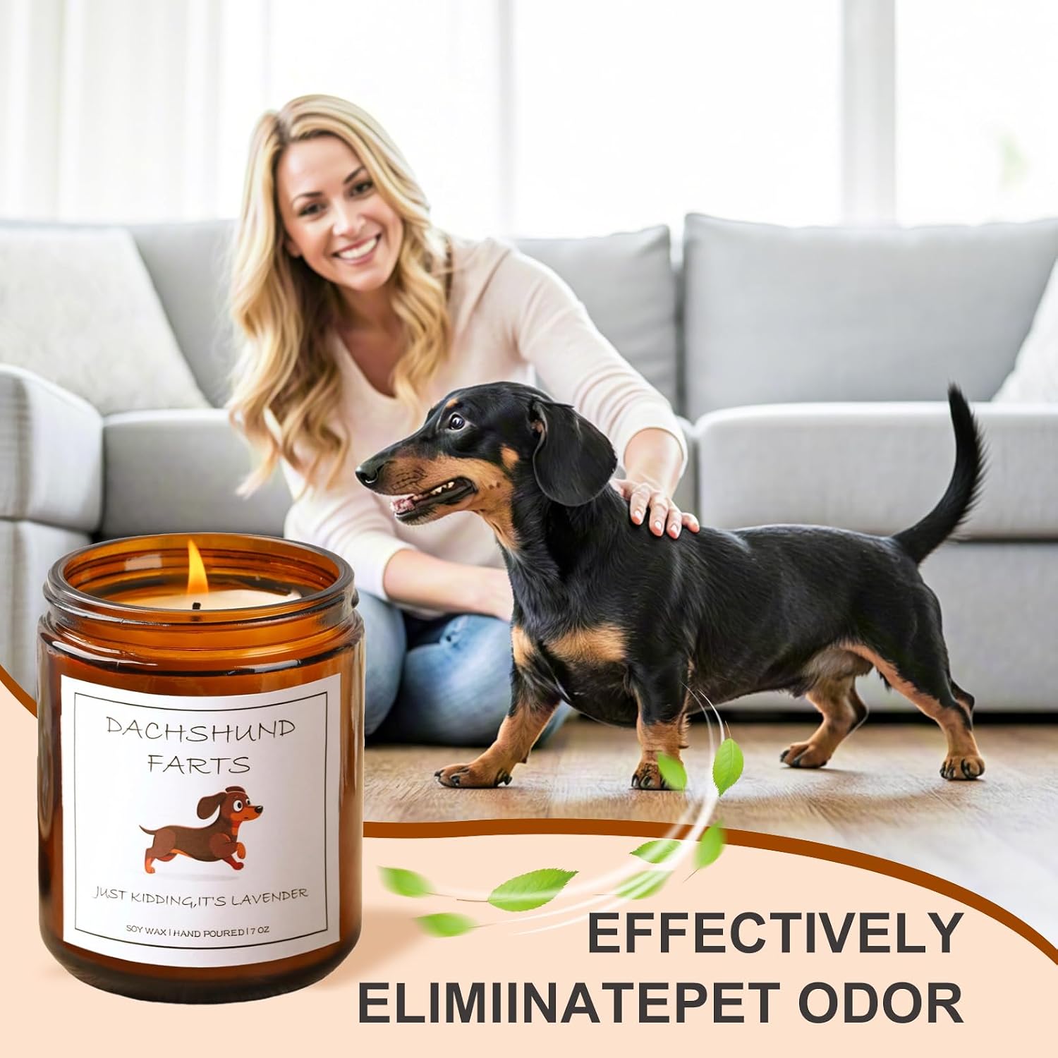 Dachshund Gifts & Decor, Dachshund Gifts for Women, Weiner Dog Gift for Women - Dachshund Farts Candle, Natural Soy Wax Lavender Scented Candle 7oz