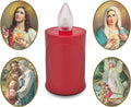 LED Votive Candle Memorial Light – Flickering Effect Like a Real Candle – Long Burning time up to 120 Days – Reusable Cemetery Remembrance Eternal Candle – RED – Mixed Saints Sticker Set
