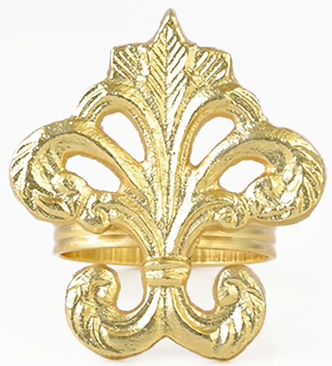 Lightweight Metal Napkin Rings Set of 12 - Fleur-de-Lis Napkin Holders for Dining Table, Weddings, and Special Events - Elegant Table Décor for Home & Restaurants (Gold) - CLEENTABLE