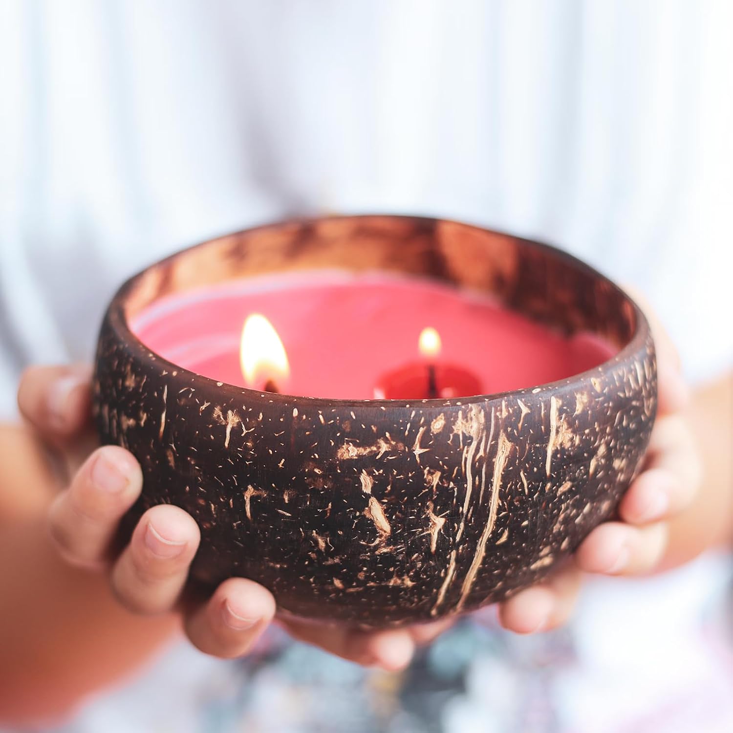 4 PCS Dough Bowl for Candle with Coconut Silk Base, Natural Coconut Shell Bowl Vintage Rustic Farmhouse Decor, Wood Candle Container for DIY Home Crafts Making Farmhouse Table Centerpiece