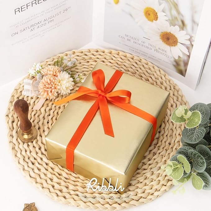Ribbli Torrid Orange Satin Ribbon Double Faced Satin 1/2 Inch x Continuous 100 Yards-Orange Ribbon for Gift Wrapping Crafts Wedding Decoration Bows Bouquet Floral Arrangement