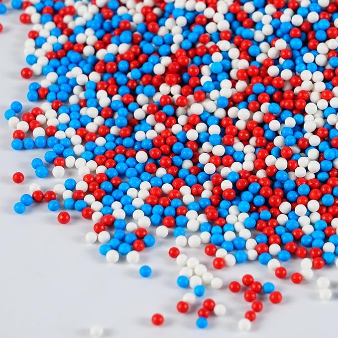 Red White & Blue Sprinkles for Baking (7oz) - Patriotic Nonpareils & Mini Pearls Mix, 4th of July Cake Decorations, Cookie & Cupcake Topper, Ice Cream Toppings, USA Flag Colors