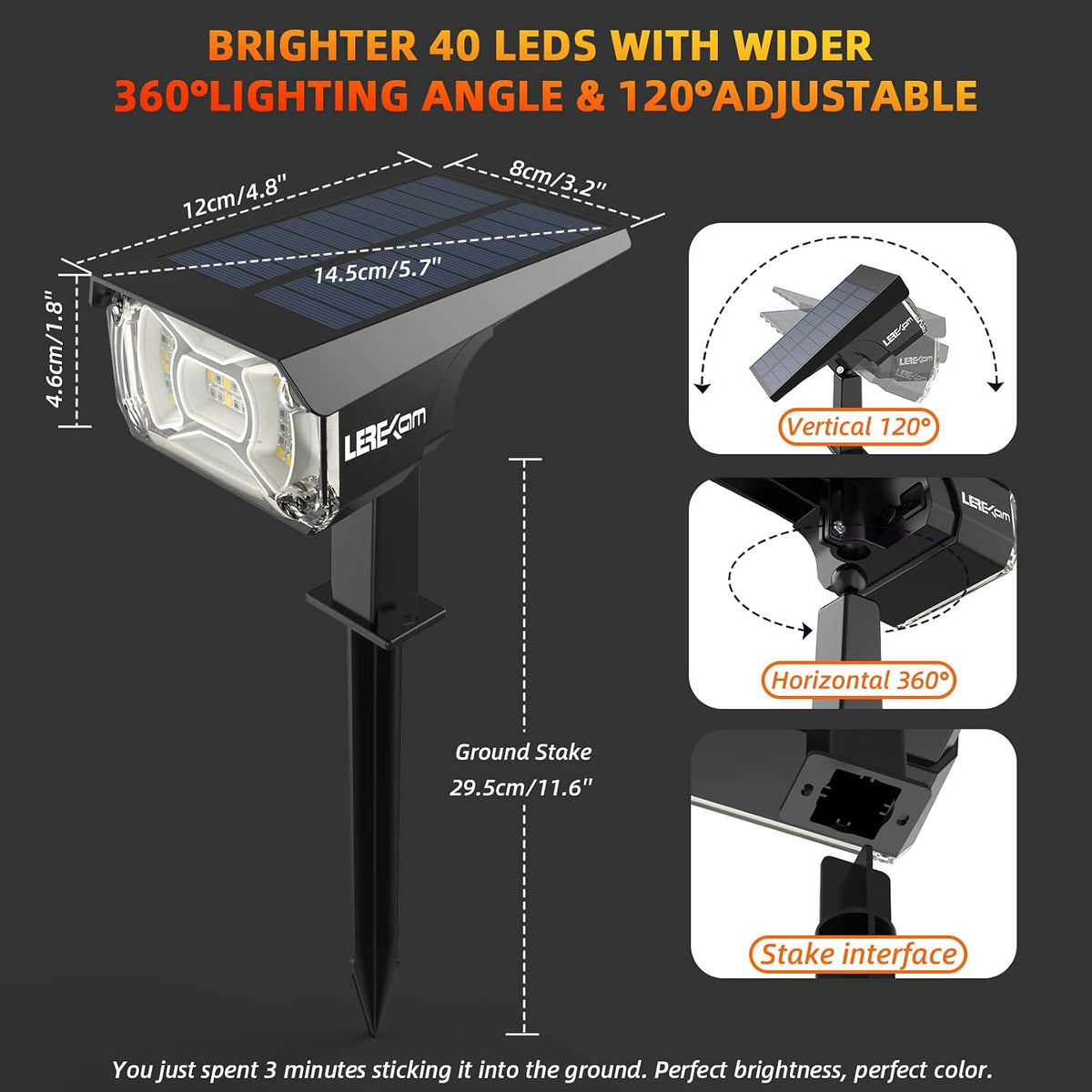 LEREKAM Color Solar Light Outdoor Waterproof Spotlights with 9 Light Modes, C...