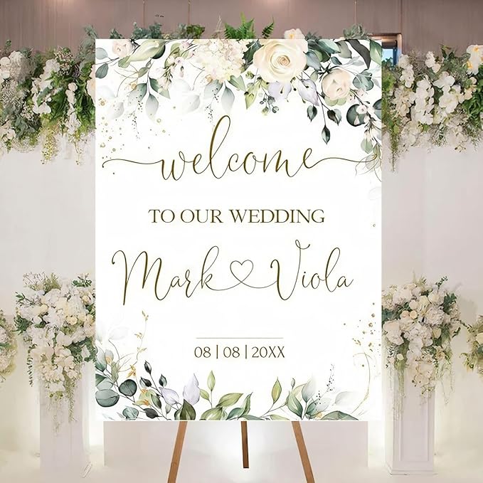 Personalized Welcome To Our Wedding Sign, Wedding Decorations, Flowers Wedding Sign #8, Vesion 8