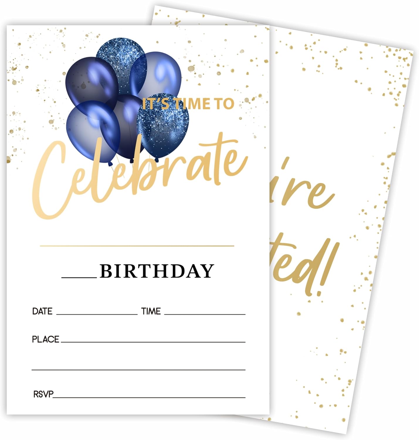 Blue Balloons Birthday Party Invitations For Boys Girls - Let's Celebrate - 20 Double-Sided Fill In Style Invite Cards With Envelopes - Birthday Party Favor & Decorations - B06