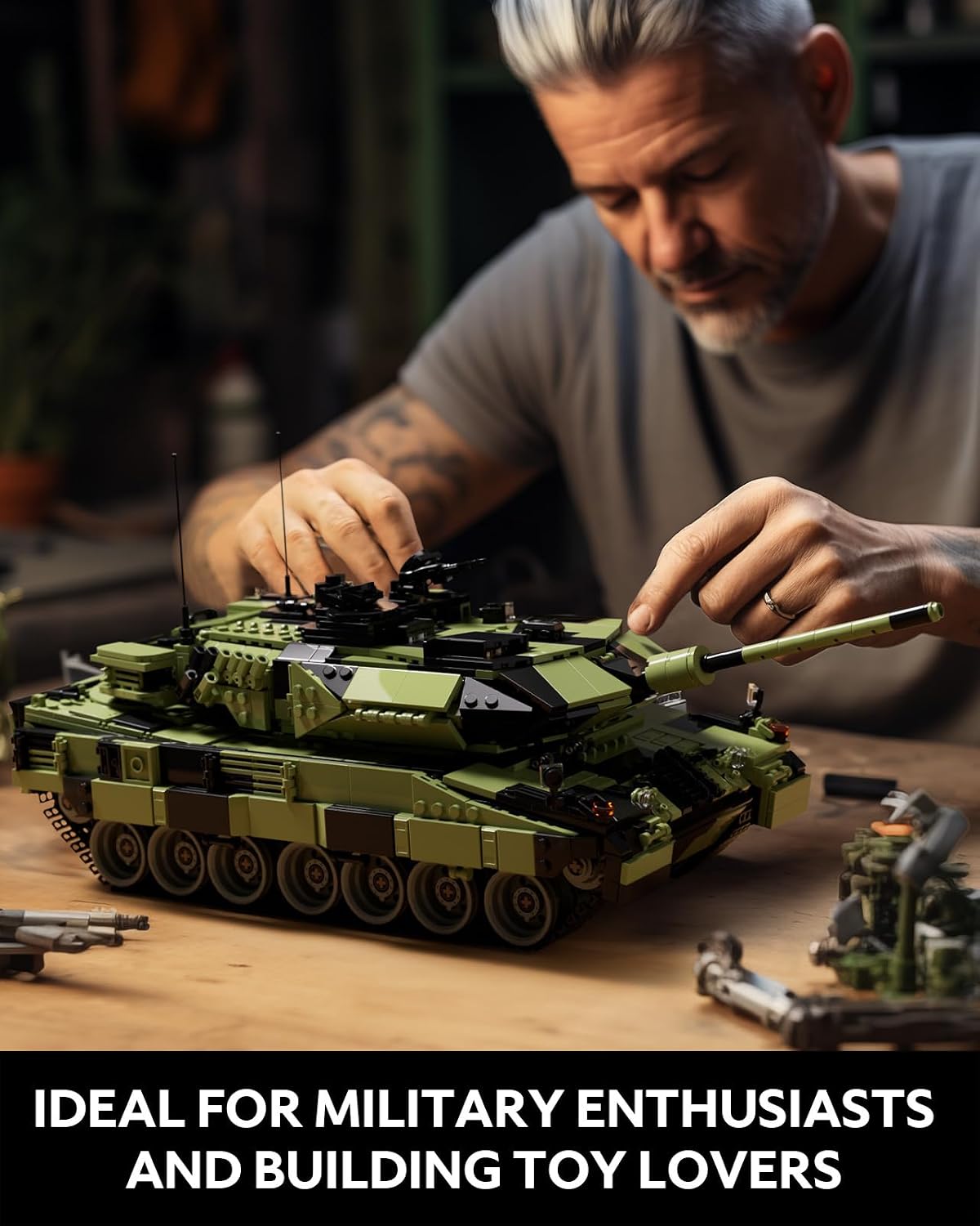 nifeliz leopard 2 a7 tank building set, military showing dimensions