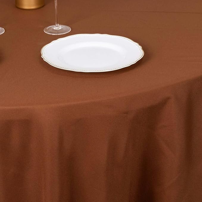 Efavormart Round Tablecloth, 132 Inch Stain & Wrinkle Resistant Washable Table Cloth, Decorative Polyester Fabric Table Cover for Banquet, Wedding, Dining- Brown
