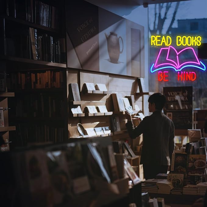 Read Books Be Kind Neon Sign Dimmable USB Powered Read Books Neon Light for Wall Decor Be Kind Led Light Sign Bright Books Light Up Sign for Classroom Reading Room Bookstore Library