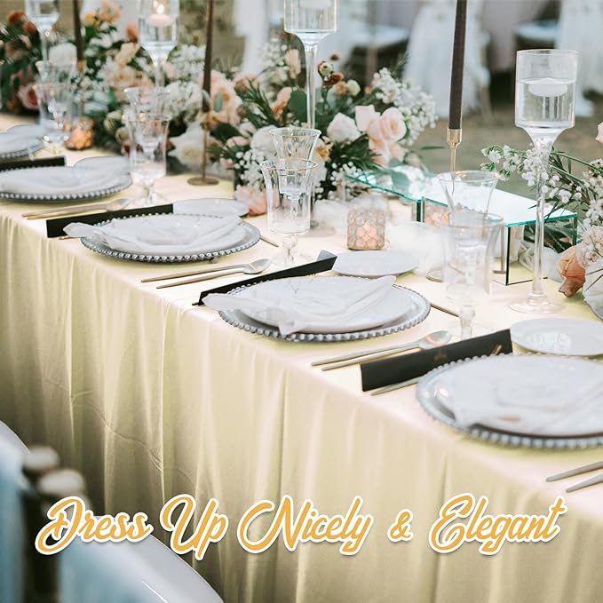 BRILLMAX 6 Pack Beige Tablecloths for 8 Foot Rectangle Tables 90 x 156 Inch - 8ft Rectangular Bulk Linen Polyester Fabric Washable Cloth Cover for Wedding Reception Banquet Birthday Party