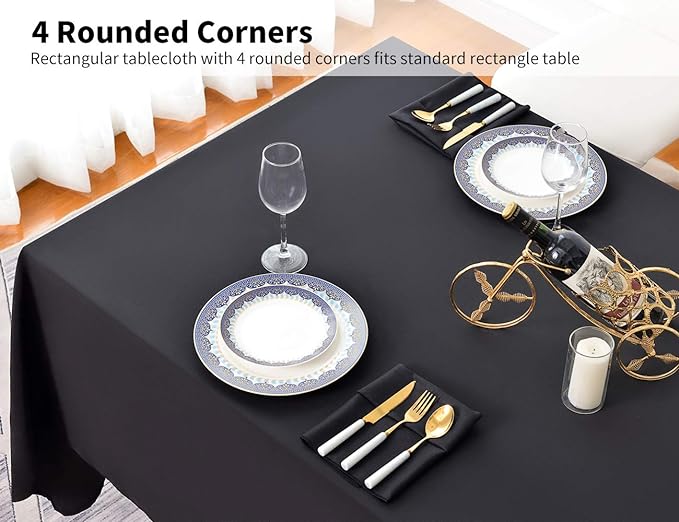 Surmente 2 Pack Black Tablecloth 60 x 102-inch Rectangular Polyester Table Cloth for Weddings, Banquets, or Restaurants