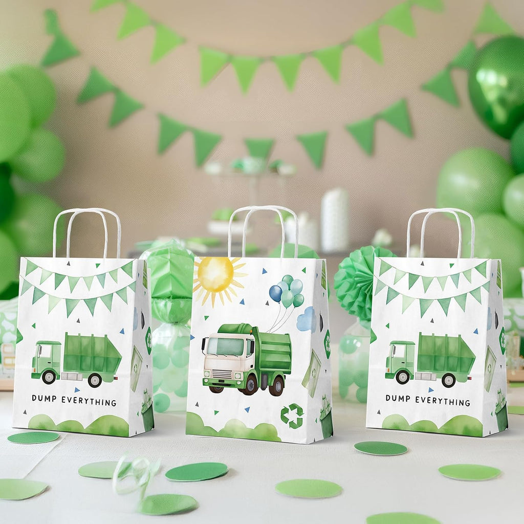 HaPiBiDesign Garbage Truck Party Favor Bags, 24 Pack Garbage Truck Goodie Bags with Handles, Garbage Truck Gift Bags, Garbage Truck Treat Bags for Kids Birthday Party, Garbage Truck Party Supplies