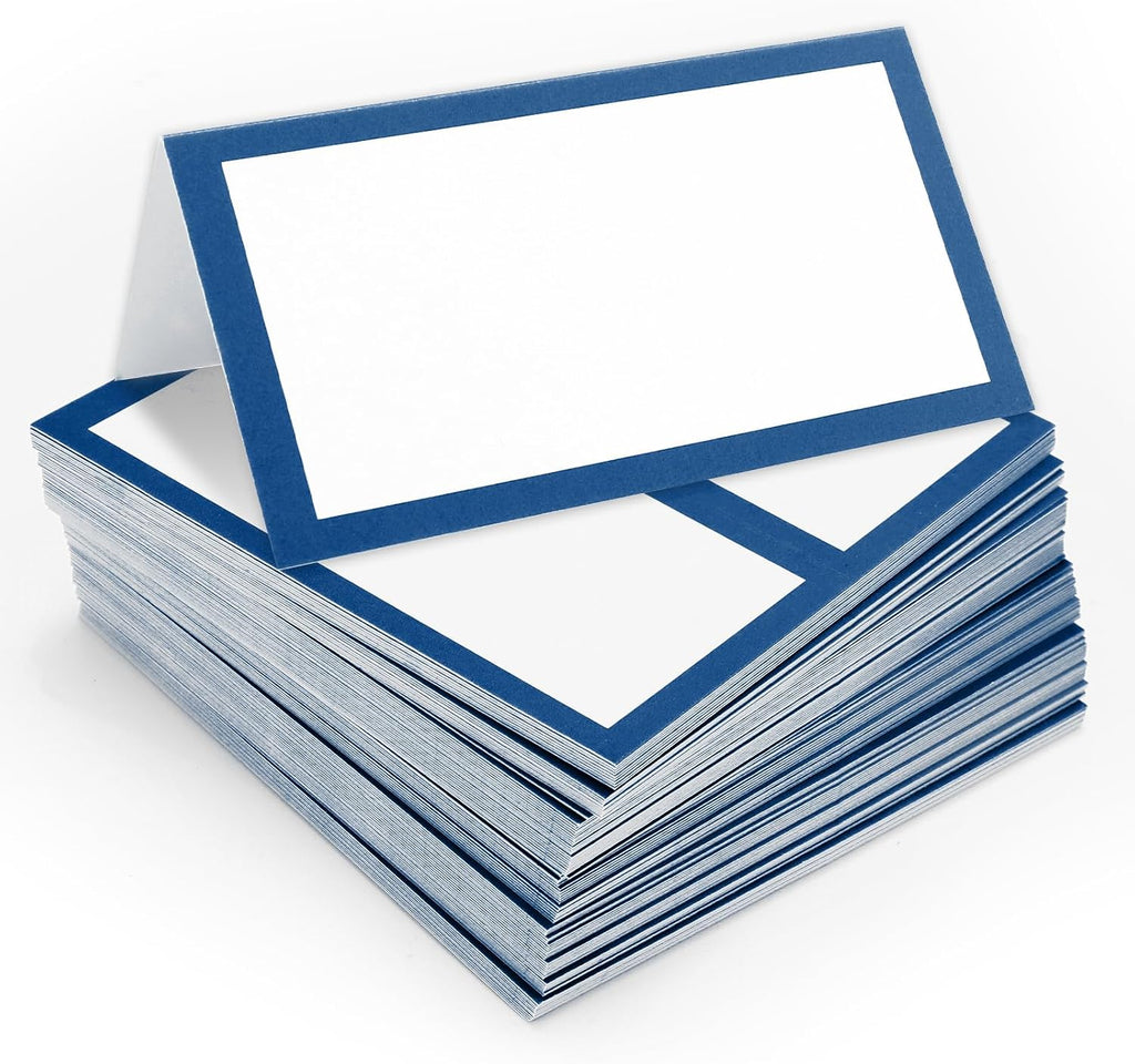 Whaline 100Pcs Navy Blue Place Cards 3.5 x 2 Inch White Blank Tented Cards Wedding Seating Card for Party Table Setting Supplies