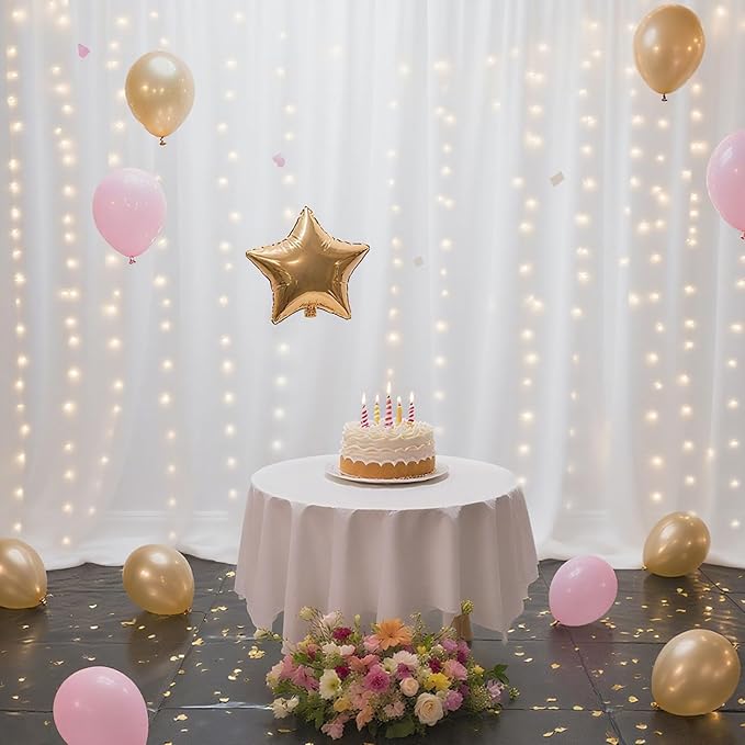 10×10ft Tulle Backdrop Curtains with Lights String - 300LED Fairy Lights Sheer Curtain Backdrop for Weddings Baby Shower and Birthday Party Decorations(8 Panels 5×10ft)