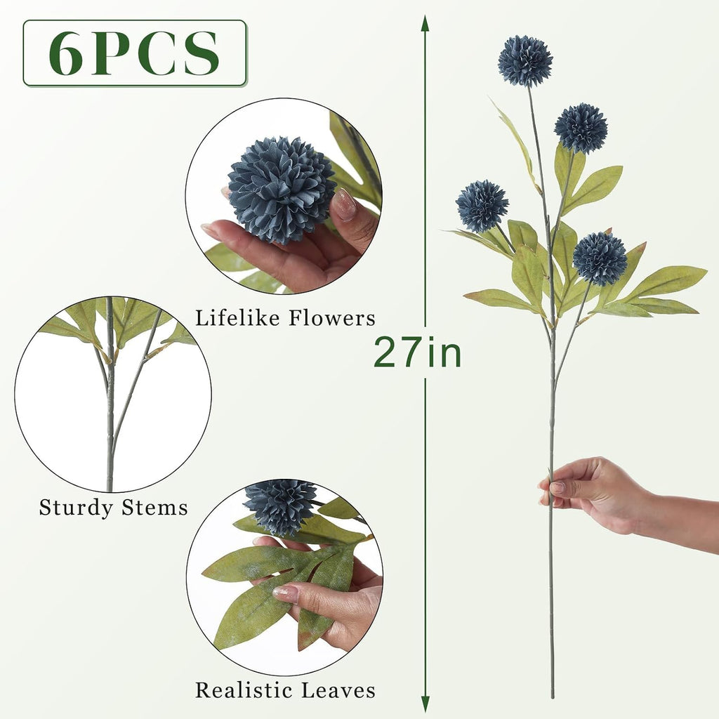 27"artificial pompon mum silk flower stems for vase showing dimensions
