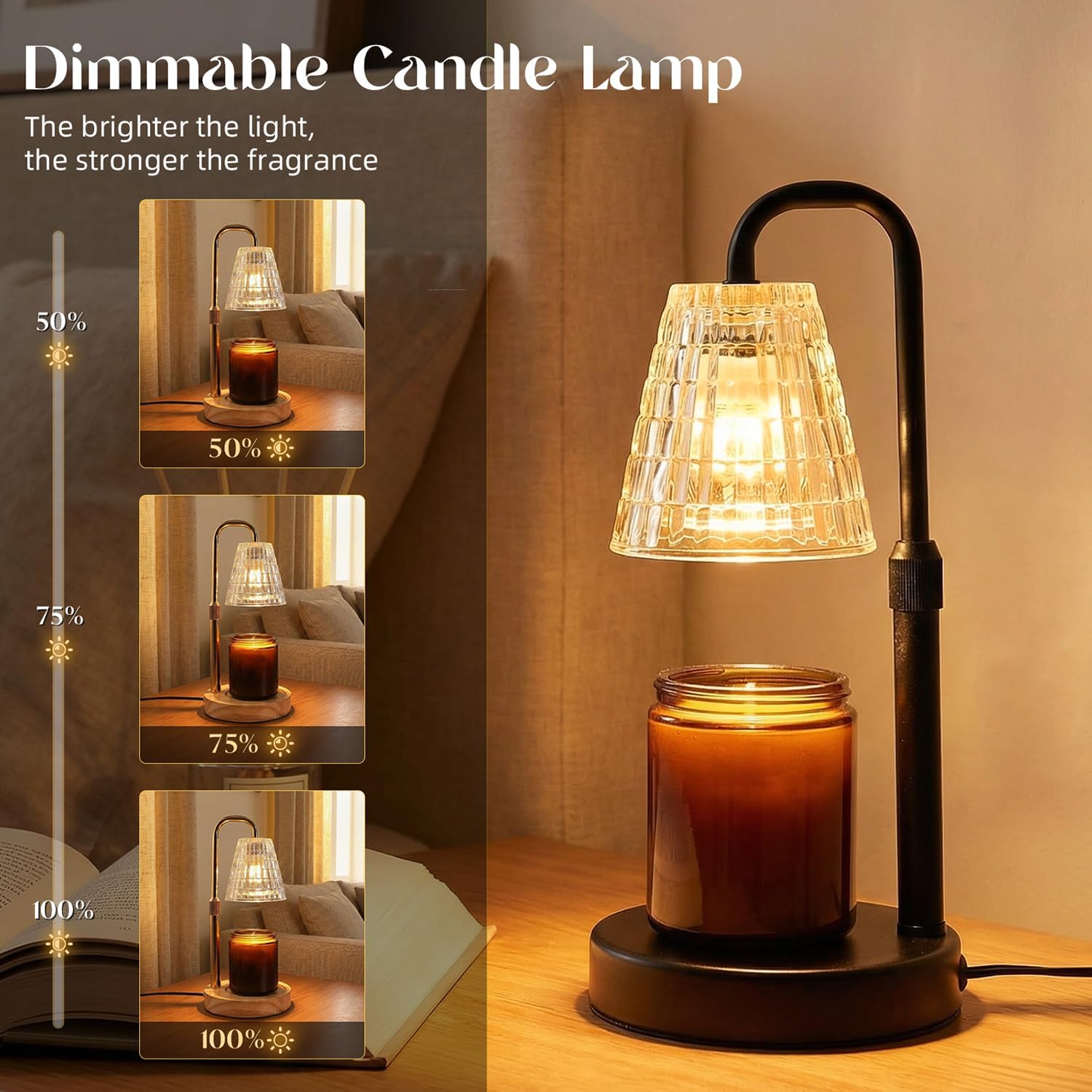Glimra Candle Warmer Lamp, Candle Warmer Lamp with Timer, Dimmable | for Jar Candles Candle Warmer Birthday Gifts,for Mom Women Friend Sister,Office Apartment Dorm Room Home Decor Black