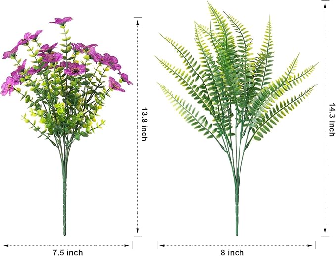 HyeFlora Artificial Faux Outdoor Flowers Plants for Summer Outside Decoration, 14 Bundles Fake Silk Colorful Daisy Ferns UV Resistant Realistic for Front Door Porch Planter Patio Yard