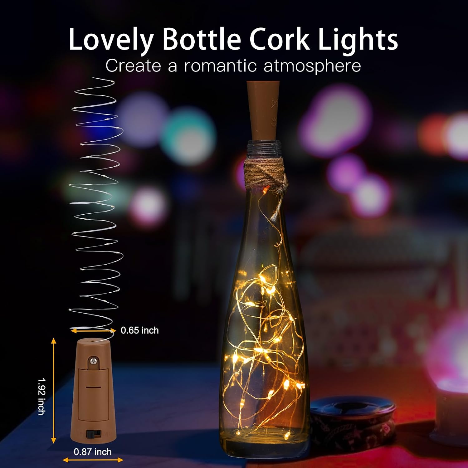 Brightown Wine Bottle Lights with Cork, 10 Pack 20 LED Waterproof Battery Operated Cork Lights, Silver Wire Mini Fairy Lights for Liquor Bottles DIY Party Bar Christmas Wedding Décor