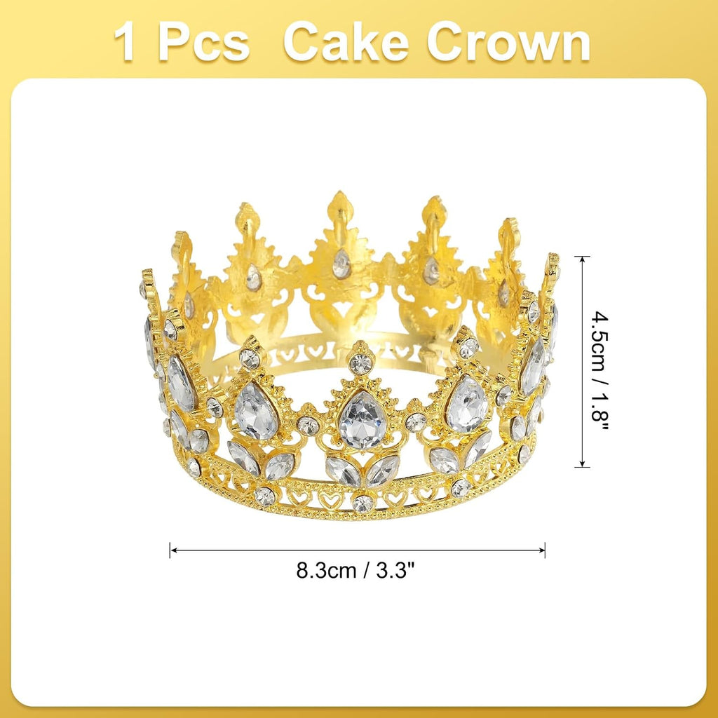 uxcell Mini Crown Cake Toppers, Alloy Queen Princess Little Crown Tiara Cupcake Heart Shaped with Crystal for Birthday Cake Decor Wedding Party, White Gold/White