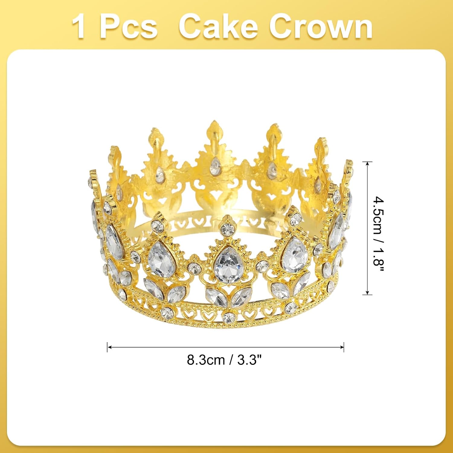 uxcell Mini Crown Cake Toppers, Alloy Queen Princess Little Crown Tiara Cupcake Heart Shaped with Crystal for Birthday Cake Decor Wedding Party, White Gold/White