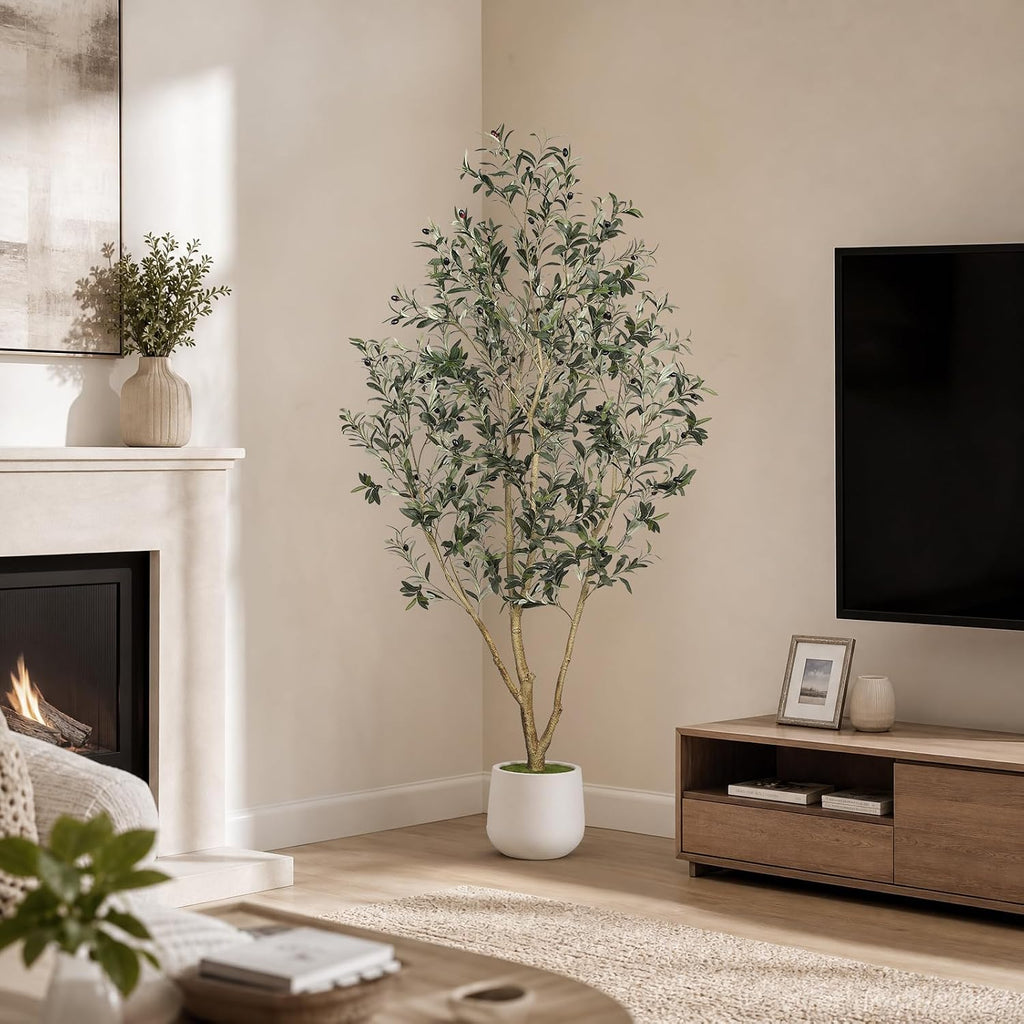 7ft artificial olive tree indoor with elegant white on a desk or shelf