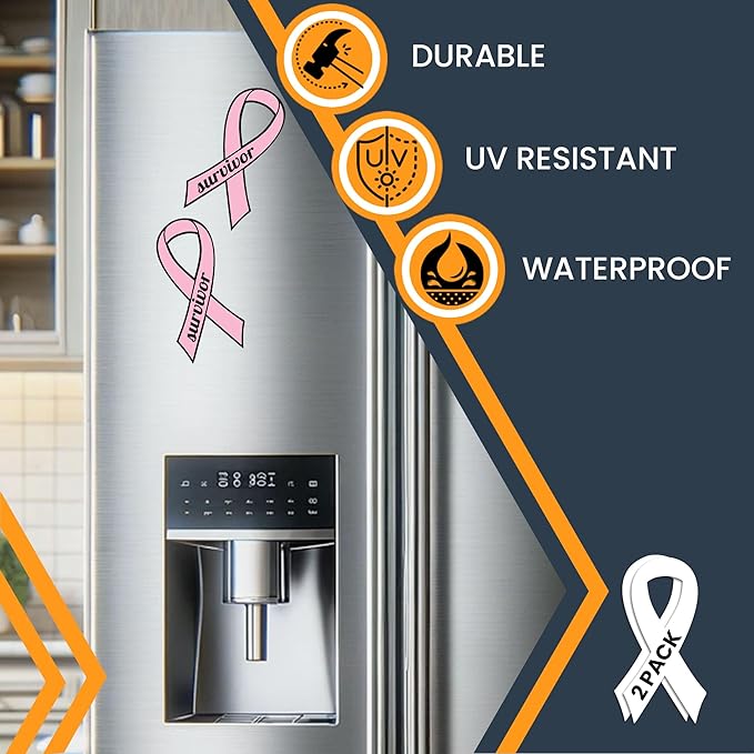 Magnet Me Up Breast Cancer Survivor Pink Ribbon Magnet Decal - 3.5x7 Inches, 2 Pack, Automotive Magnet for Car, Truck, SUV - Show Support and Raise Awareness with This Meaningful Auto Magnet
