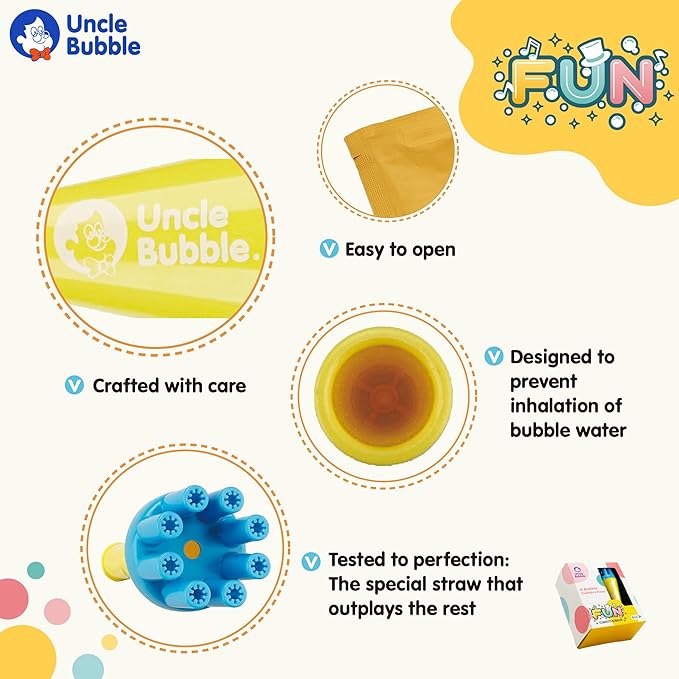 Uncle Bubble Eco Mini Bubble Blower - Plastic Reduction Version! Create Thousands of Mini Bubbles with Just One Breath! Perfect for Toddlers!