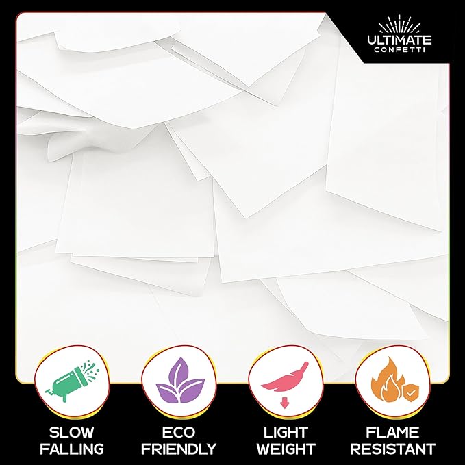 Ultimate Confetti, White Biodegradable Confetti - Rectangular Fluttering Tissue Paper Confetti for Cannon and Launcher use – Best for Gender Reveal, Parties, Concerts and Weddings - 20 lb, 320 oz