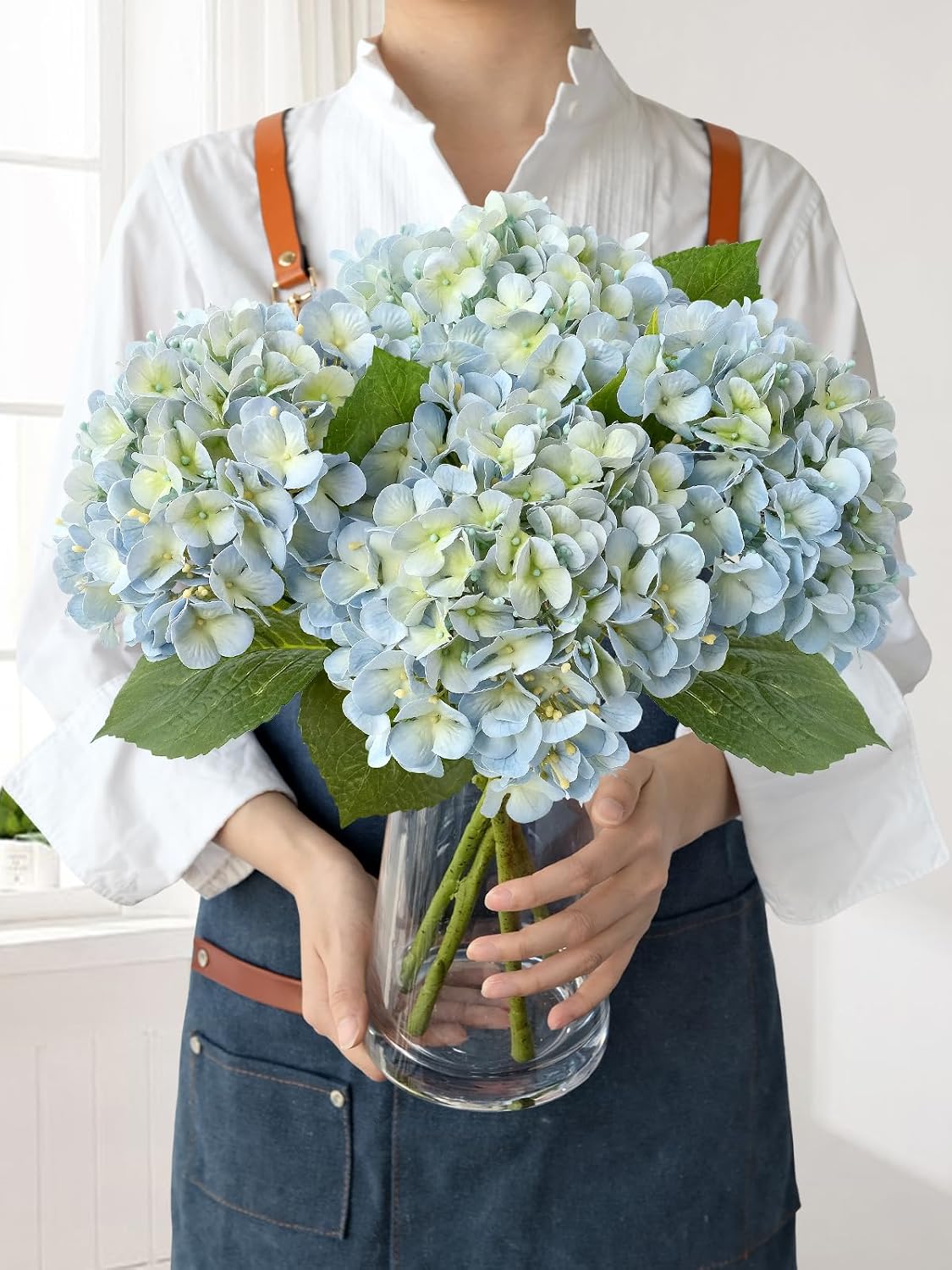 jinwoe light blue hydrangea artificial flowers,4pcs 20" real, main product view