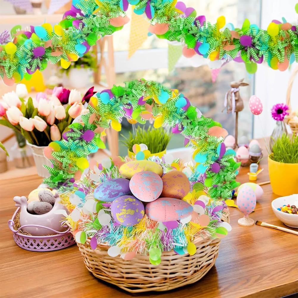 33 Feet Easter Tinsel Garland, Colorful Egg Tinsel Garland Shiny Hanging Metallic Glitter Spring Garland for Easter Party Door Tree Garlands Decorations(1Pcs)