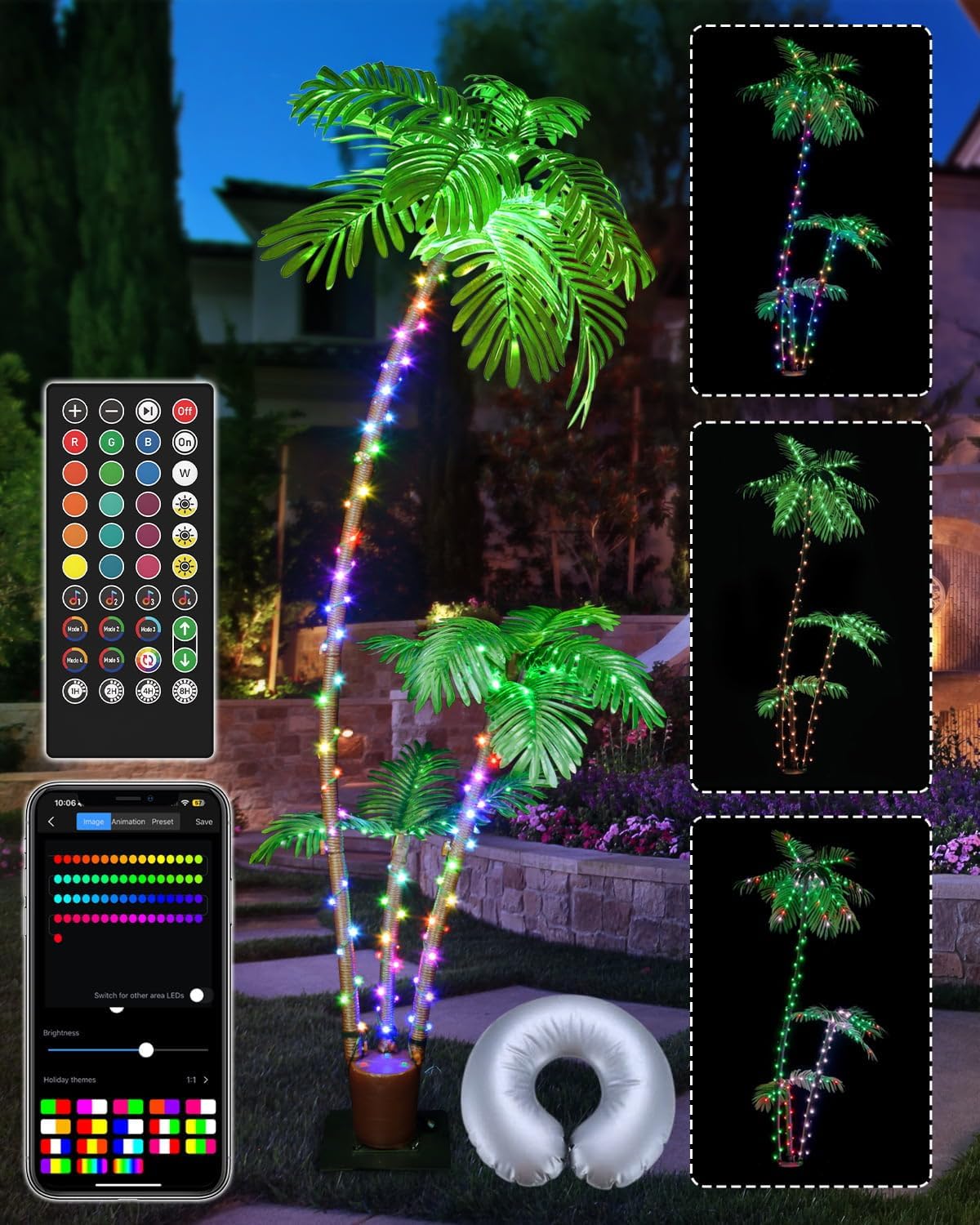 6ft smart led artificial palm tree with app, main product view